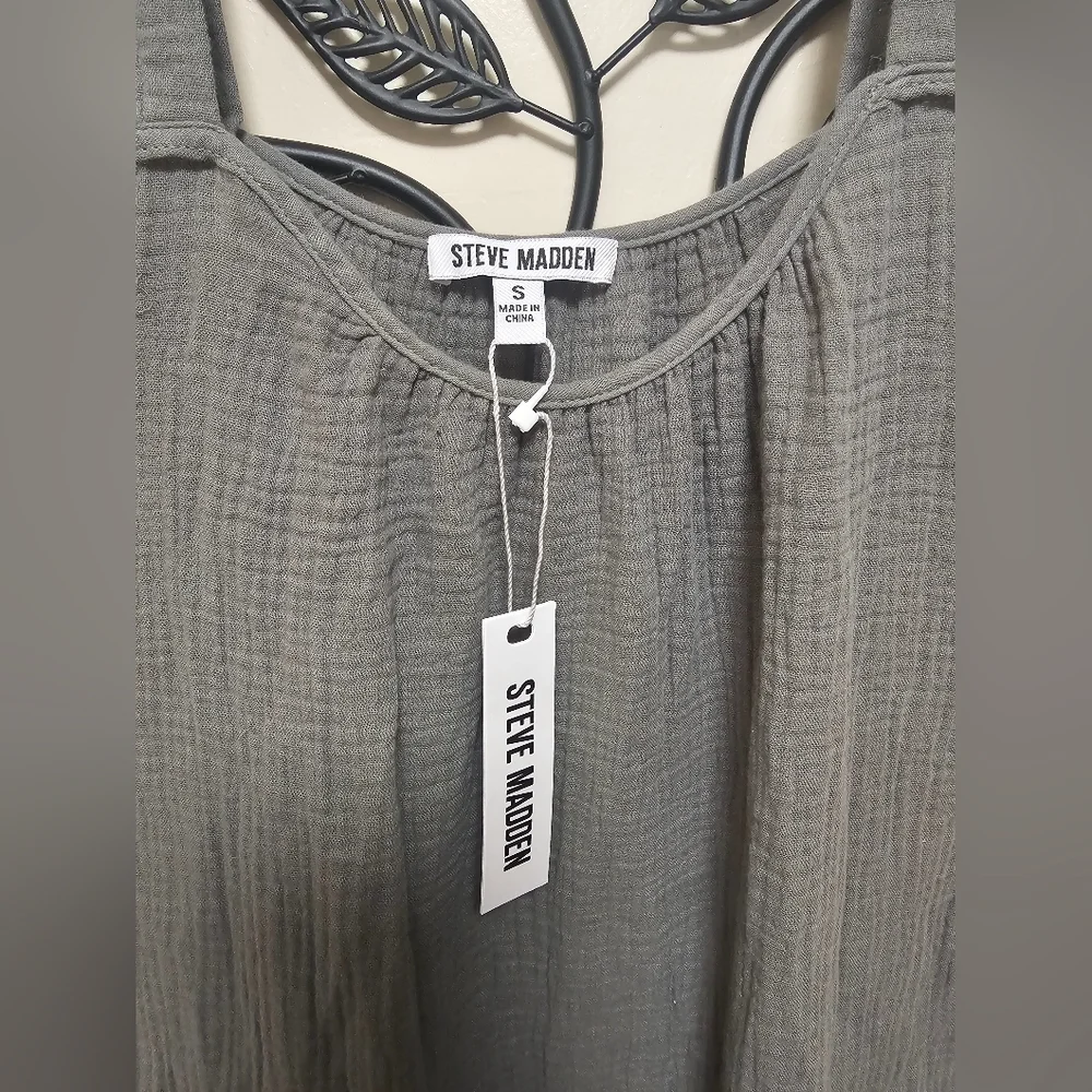 Women's STEVE MADDEN legant Olive Green Maxi Dress Size S Oversize Cotton 100% - Picture 3 of 13